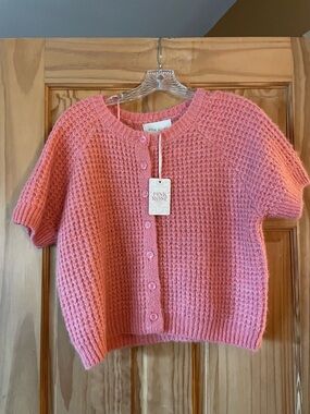 Pink Rose Coral Pink Short Sleeve Knit Cardigan Sweater